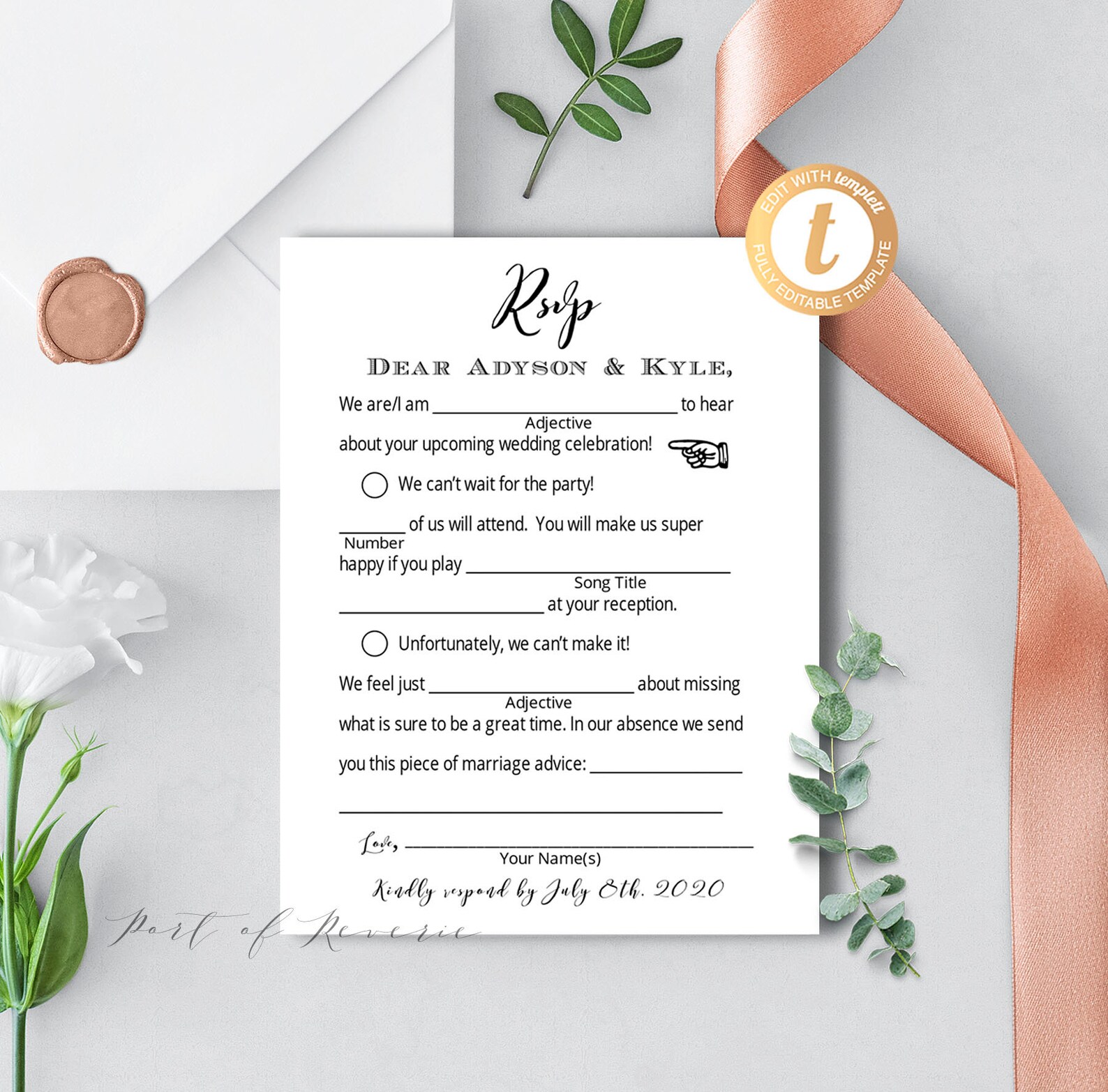 Mad Libs Card Wedding RSVP Postcard Wedding Madlibs Rsvp | Etsy