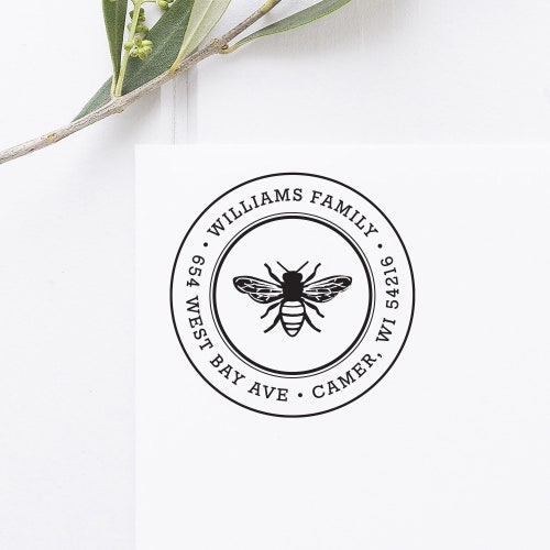 Honey Bee Address Stamp, Self Inking Address Stamp or Wooden Rubber Stamper, Bee Stationery