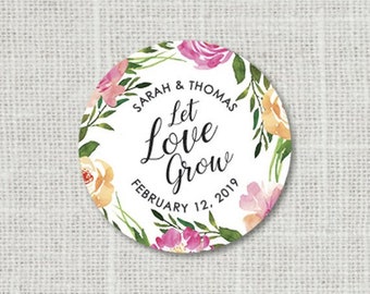 Let Love Grow Stickers, Floral Stickers, Wedding Favor Stickers, Succulent Favor Stickers, Plant Favors, Bridal Shower Stickers