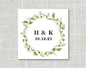 Greenery Wedding Stickers, Woodland Wedding Favor Stickers, Monogram Wedding Stickers, Custom Wedding Favor Stickers F11 39