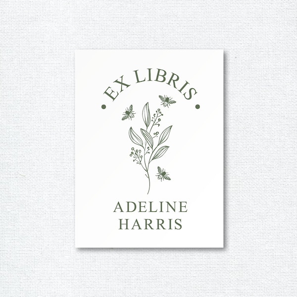 Custom Bookplate Stickers, Floral Bee Bookplates for Children, From the Library of, Personalized Book Plate Stickers, This Book Belongs to