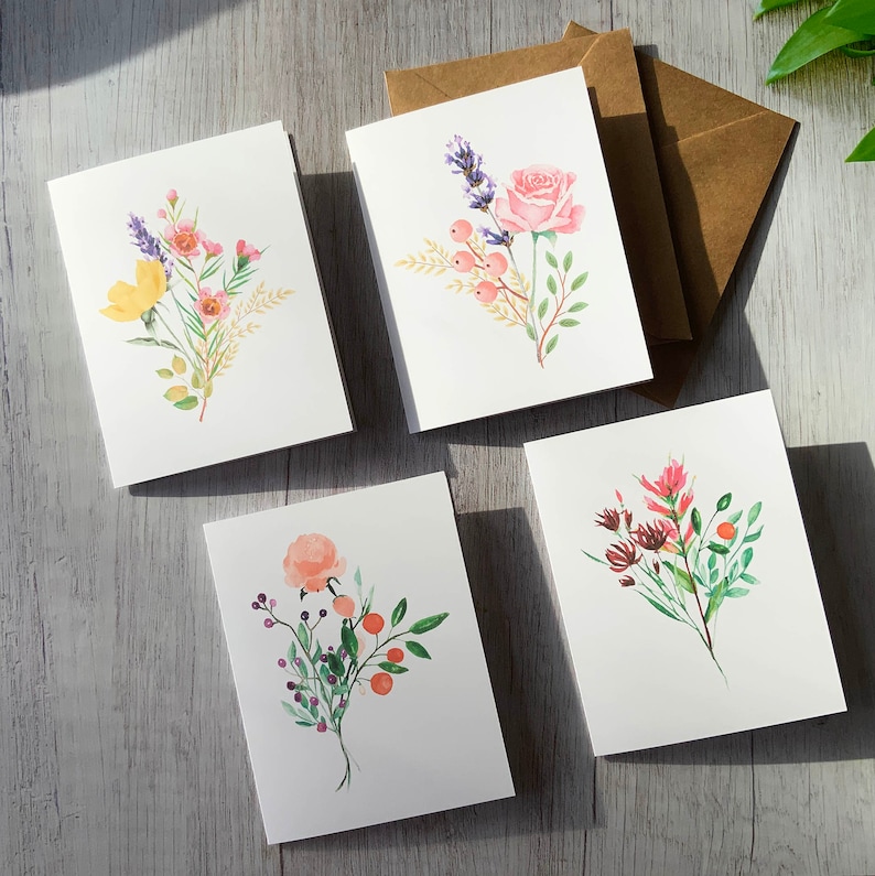Floral Variety Pack 8 Folded Note Cards With Envelopes, Wildflower Card ...