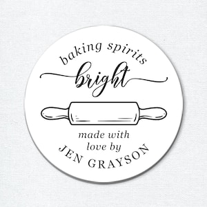 Baking Spirits Helle Aufkleber, kundenspezifische Weihnachtsetiketten, personalisierte Abziehbilder für Feiertagsbackwaren, Keks-Leckerli-Taschenaufkleber