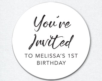 You're Invited Stickers, Happy Birthday Party Favor Labels, Gift Stickers, Personalized Celebration Labels, Modern Party