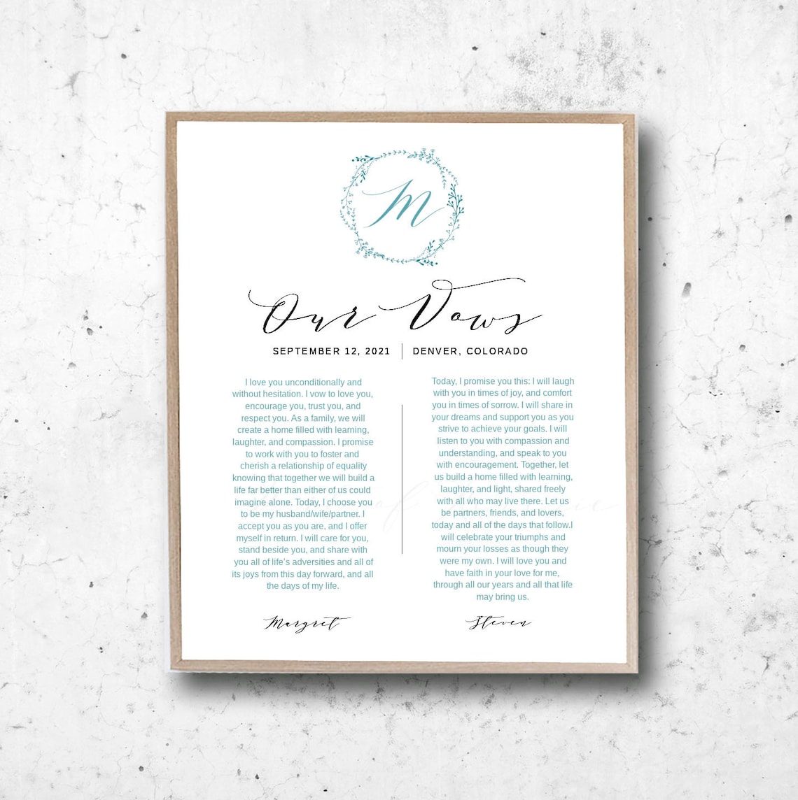 Marriage Vow Print 1st Year Paper Anniversary Gift Wedding - Etsy