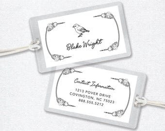 Laminated Bag Tag for Girls, Custom Luggage Tag, Girls Backpack Tag, Little Bird Bag Tag for Kids, Personalized School Tag or Diaper Bag Tag
