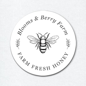 Personalized Farm Fresh Honey Stickers, Product Labels for Small Business Honey Jars, Honeybee Apiary Farm