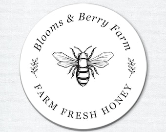 Personalized Farm Fresh Honey Stickers, Product Labels for Small Business Honey Jars, Honeybee Apiary Farm