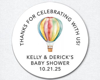 Hot Air Balloon Baby Shower Stickers, Thank You for Celebrating Labels, Baby Sprinkle Party, Gender Neutral Shower, Guest Gift Labels