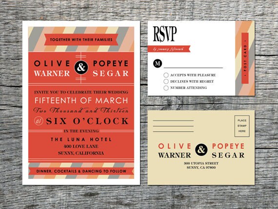 Items similar to Vintage Modern Wedding Invitation and RSVP Card - DIY