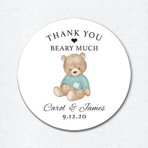 Pegatinas de ducha de bebé de oso de peluche, pegatinas de agradecimiento por favores, etiquetas de fiesta, etiquetas de muchas gracias Beary, pegatinas redondas de Favor