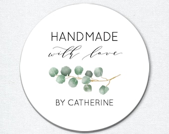 Handmade with Love Stickers with Eucalyptus, Baked with Love, Made with Love Gift Stickers, Business Labels, Favor Stickers