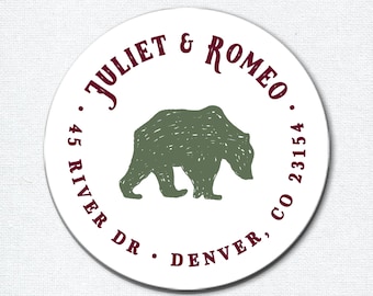 Bear Return Address Label for Woodland Animal Theme, Custom Address Stickers, Animal Stationery, F7:18
