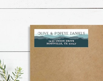 Mountain Return Address Labels, Set of 40 Custom Address Stickers for Woodland Party, Mountain Stationery, F12:30