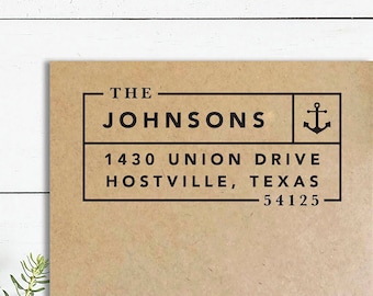 Nautical Address Stamp, Self Inking Stamp or Wooden Rubber Stamp, Anchor Return Address Stamper