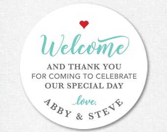 Wedding Welcome Stickers for Gift Bags, Custom Thank You Favor Stickers, Welcome Box Label or Hotel Gift Bag