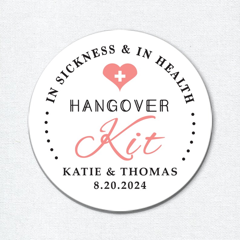 Hangover Kit Stickers, Party Favor Stickers, Custom Hangover Label, Survival Kit, Wedding Hangover Kit, Wedding Favor Stickers image 2