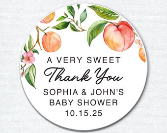 A Sweet Thank You Peach Baby Shower Stickers, Custom Party Favor Labels, Peach Themed Baby Sprinkle Stickers