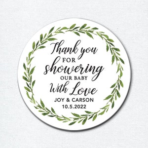 Merci Autocollants de douche de bébé pour le thème woodland, la fête de la verdure favorise les autocollants ou les sceaux d’enveloppe