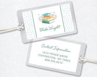 Personalized Bag Tag with Books, Laminated Bag Tag, Custom Luggage Tag, Backpack Tag for Kids, School Tag or Diaper Bag Tag