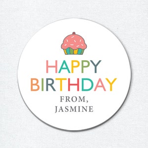 Pegatinas de feliz cumpleaños para niños o niñas para favores de fiesta, pegatinas de regalo personalizadas, etiquetas de celebración personalizadas, etiquetas de favor de cupcakes