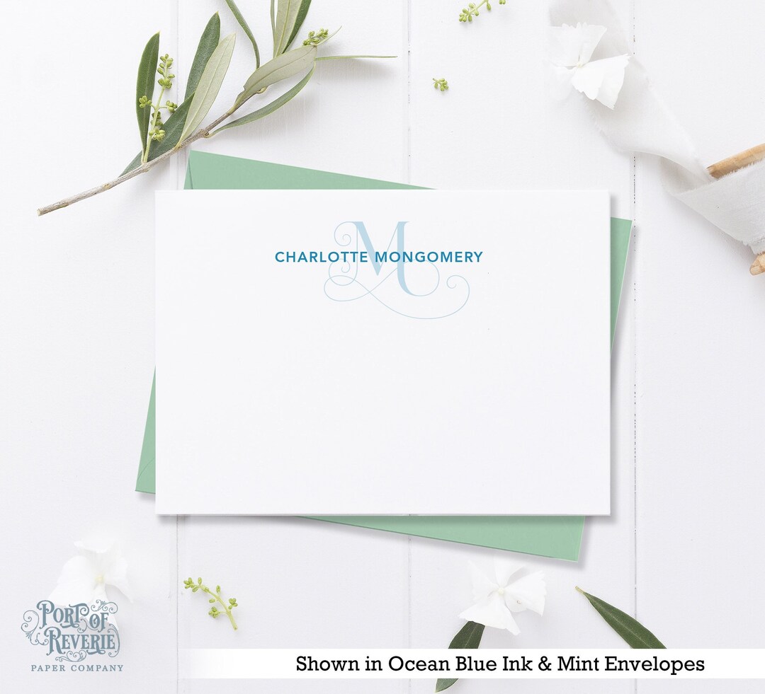 Personalized Note Cards Set for Women, Monogram Stationery, Flat ...
