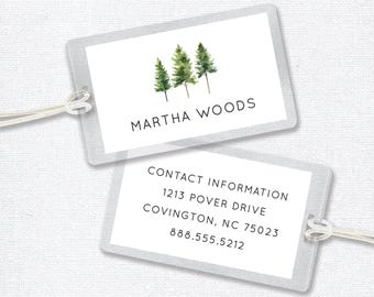Laminated Bag Tag with Trees, Custom Luggage Tag, Girls Backpack Tag, Bag Tag for Kids, Personalized School Tag or Diaper Bag Tag