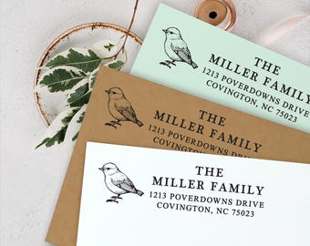 Bird Address Stamp, Avian Return Address Stamp, Custom Address Stamper, Self Inking Stamp or Wooden Rubber Stamp