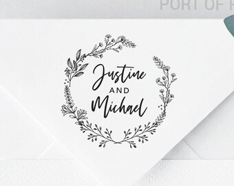 Custom Wedding Stamp with Calligraphy, Couple Name Stamp for Envelopes, Personalized Wedding Favor Tag Stamp