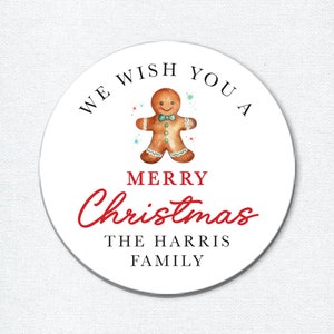 Custom Merry Christmas Stickers with Gingerbread Man, Christmas Gift Stickers for Boxes, Envelope Seals or Gift Wrapping