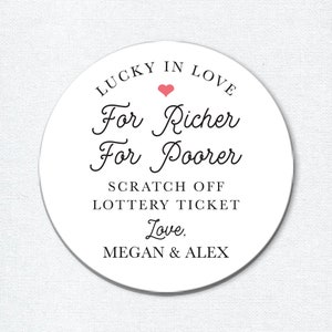 Naklejki na upominek z loterii, Ślub w Las Vegas, Etykiety Lucky in Love, Zdrapki For Richer or Poorer