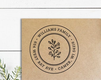 Modern Floral Address Stamp, Return Address Stamp, Self Inking Stamp or Wooden Rubber Stamper