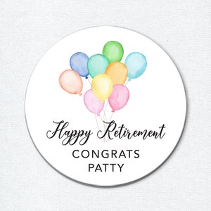 Pensioen gunststickers voor feest, aangepaste bedanklabels voor geschenken of envelopzegels, gelukkige pensioen traktatiezakstickers