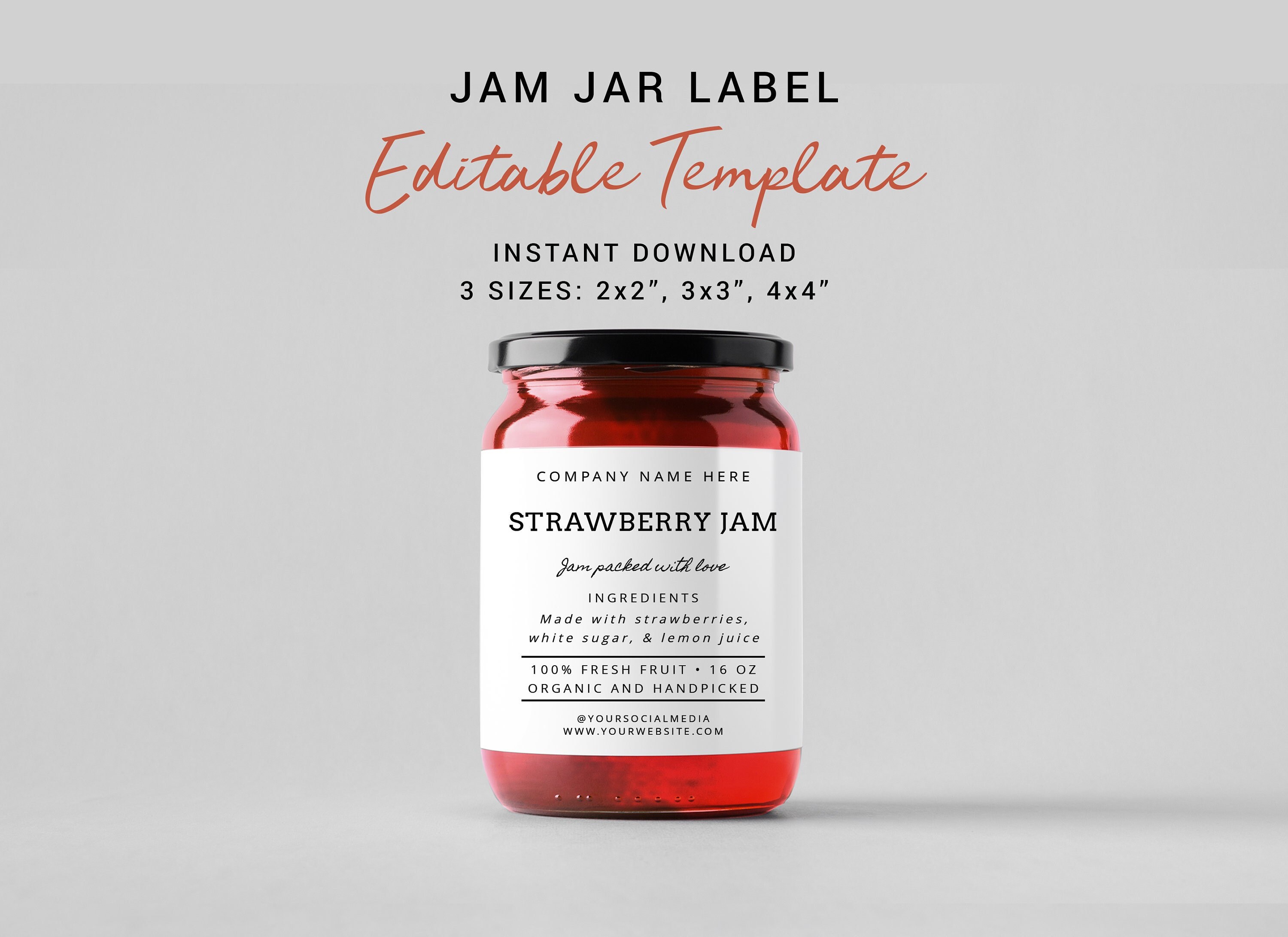 Modern Jam Jar Label Template Jelly Jar Product Canning - Etsy Australia