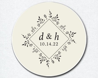 Monogram Wedding Stickers for Floral Themed Favor Stickers, Botanical Envelope Seals, F9:23