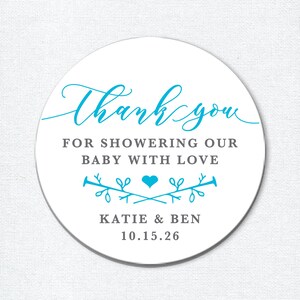 Bedankt babyshowerstickers voor bedankjes, babyjongen of -meisje bedankt dat je onze baby met liefde hebt gedouched, babystrooilabels