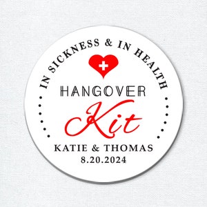 Hangover Kit Stickers, Party Favor Stickers, Custom Hangover Label, Survival Kit, Wedding Hangover Kit, Wedding Favor Stickers image 1