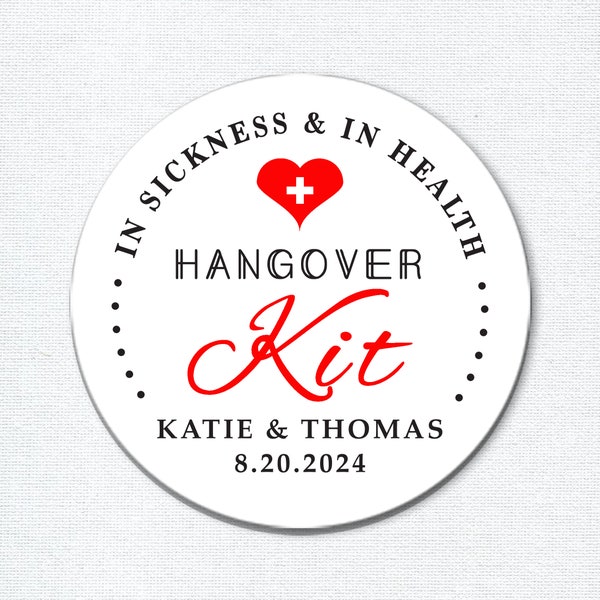 Hangover Kit Stickers, Party Favor Stickers, Custom Hangover Label, Survival Kit, Wedding Hangover Kit, Wedding Favor Stickers