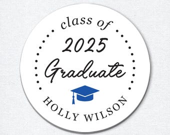 Personalized Class of 2025 Stickers with Cap, Thank You Graduation Labels for Favors or Envelope Seals