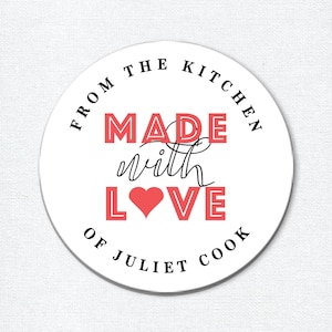 Aus der Küche der Aufkleber, Made with Love Sticker, personalisierte Lebensmitteletiketten, Gastgeschenk Sticker, Backen Gute Sticker, Geschenkaufkleber