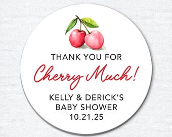 Cherry Baby Shower Stickers, Thank You Cherry Much Labels, Baby Sprinkle Party, Cherry on Top Theme, Guest Gift Labels