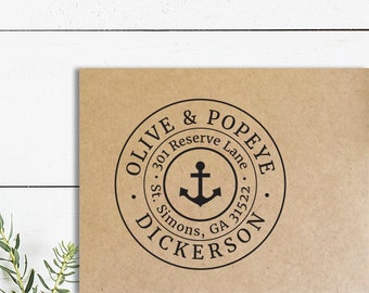 Anchor Address Stamp, Nautical Return Address Self Inking Stamp or Wooden Rubber Stamper