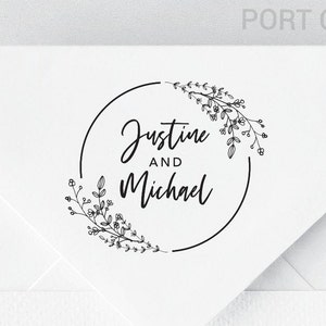 Floral Wedding Stamp, Envelope Stamp, Wooden or Self-Inking, Modern Calligraphy, Personalized Wedding Favor Stamper