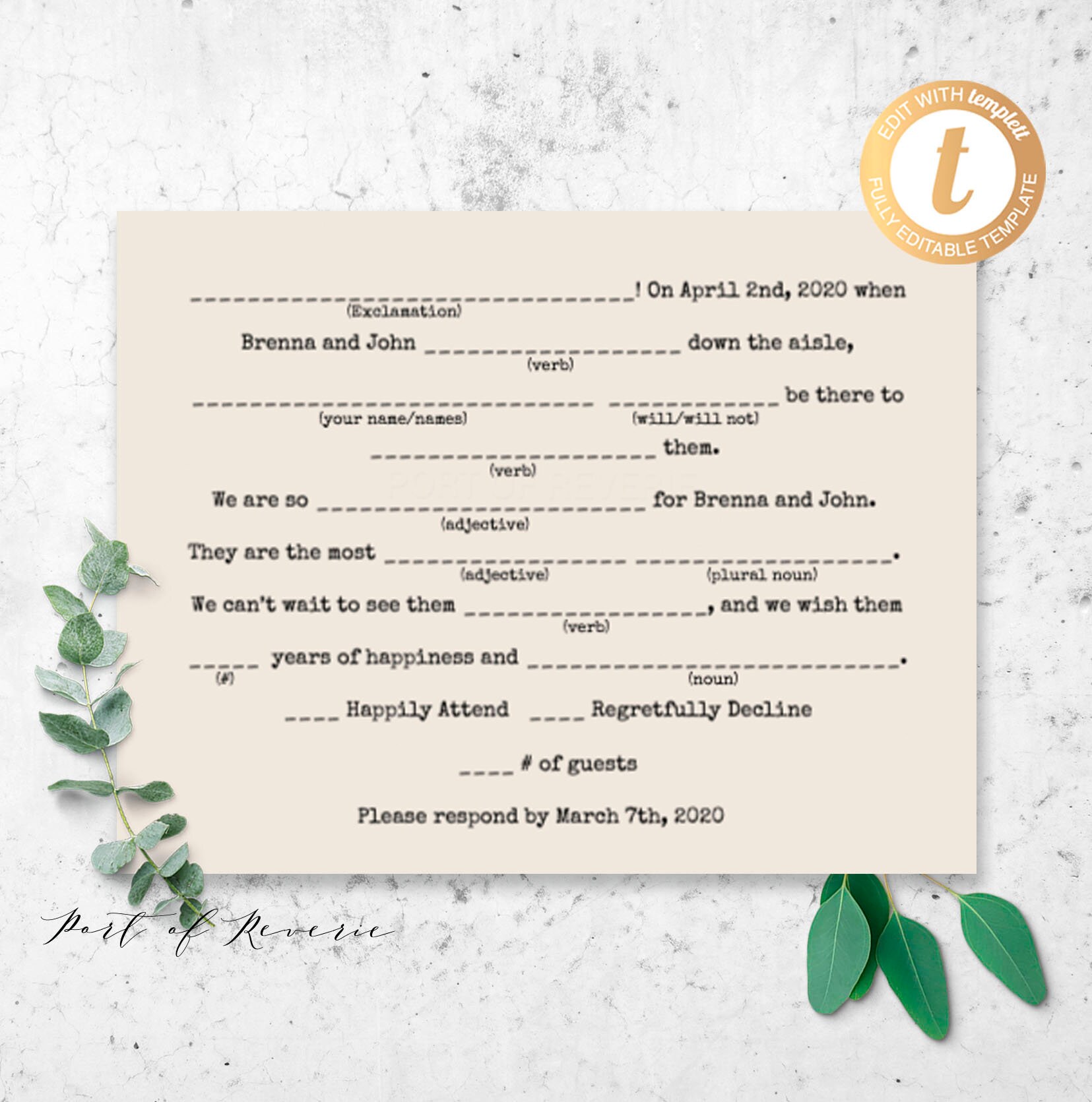 Mad Libs Card Wedding RSVP Postcard Wedding Madlibs Rsvp | Etsy