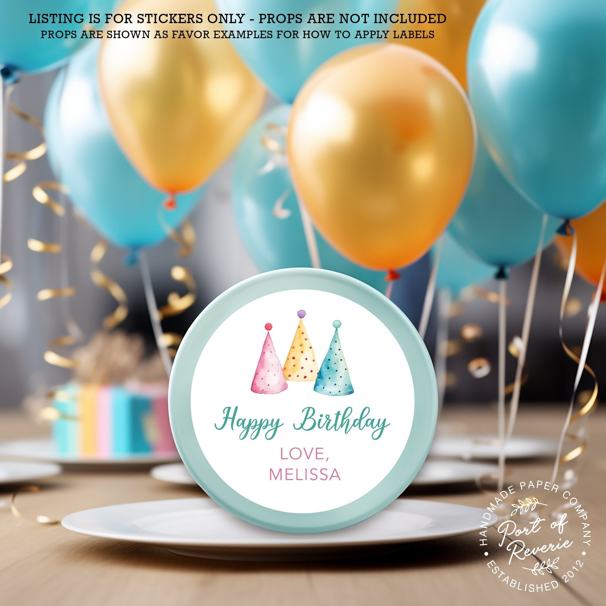 Custom Happy Birthday Stickers for Favors With Party Hats, Boys or ...