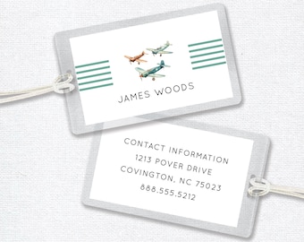 Kids Luggage Tags for Boys, Personalized Laminated Bag Tag with Vintage Planes, Custom Luggage Tag, Backpack Tag for School or Diaper Bag