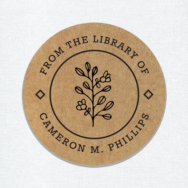 From the Library of Stickers, Floral Bookplate, Custom Library Stickers, Book Stickers, Kraft Stickers