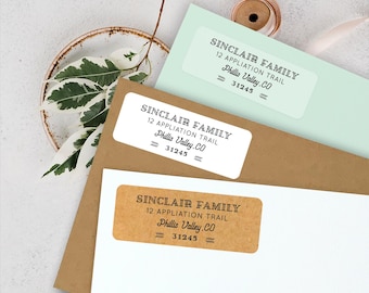 Etiquetas de endereço de retorno Art Déco, etiquetas de endereço transparentes, etiquetas de endereço personalizadas, etiquetas personalizadas - brancas, Kraft ou transparentes