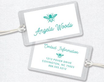 Personalized Bag Tag with Bee, Laminated Bag Tag, Custom Luggage Tag, Backpack Tag for Kids, School Tag or Diaper Bag Tag