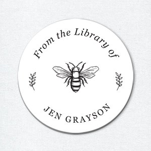 Custom Book Labels with Bee, Personalized Bookplate Stickers, From the Library of Stickers, Ex Libris Stickers, This Book Belongs to